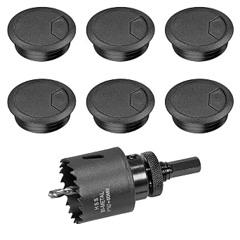 2" Spring Desk Grommet, JTemgle Plastic Cable Hole Cover with Hole Saw Computer Table Cord Wire Organizer Caps Desktop Cord Management for Home Office TV Stands Tabletops - Black, 7 Pcs
