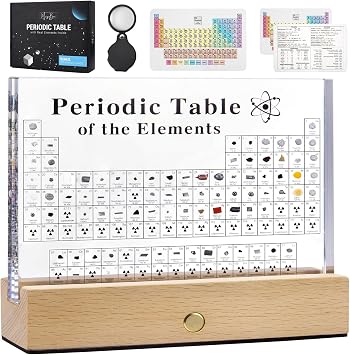 MegaBox Periodic Table With 83 Kinds Of Real Elements With Wooden Stand, Perfect Science Teacher Gift Large 8.2 X 6.5 in