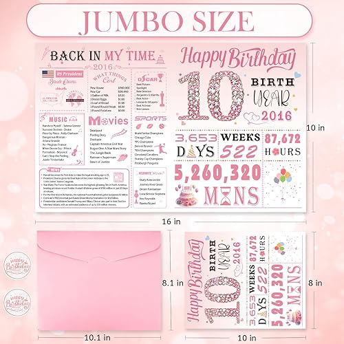 Miniatura 3 de Tarjeta de cumpleaños número 10 para niñas, decoración de cumpleaños número 10 para hija, dulce y divertida idea de regalo de cumpleaños de 10 años,