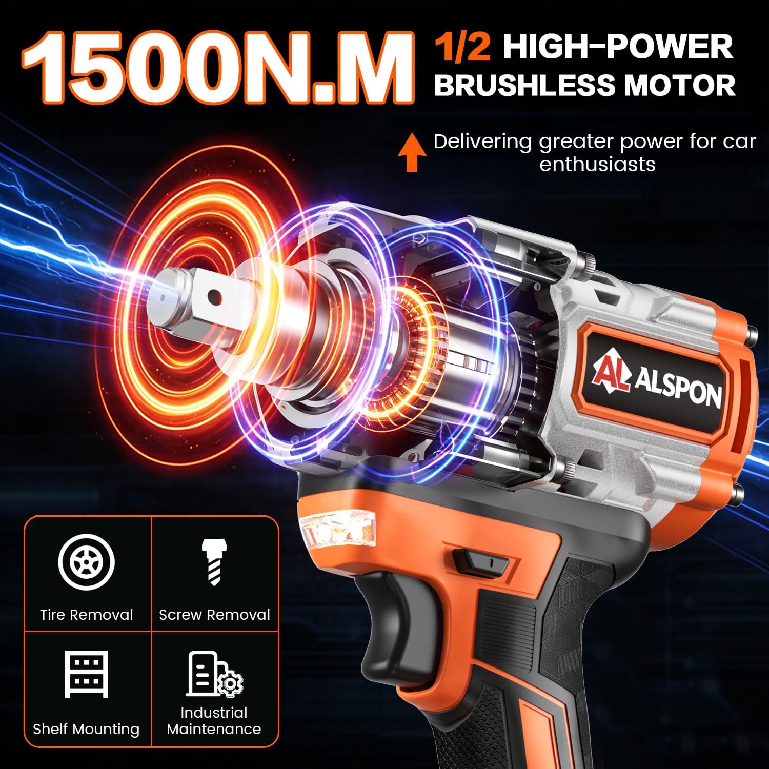 1107 FT-LBS High Torque Cordless Impact Wrench-1/2 Inch Brushless Motor with Durable 21V Battery,3-Mode Control & LED Light for Car Repair,Tire Change,Mower Maintenance - Includes Complete Socket Set