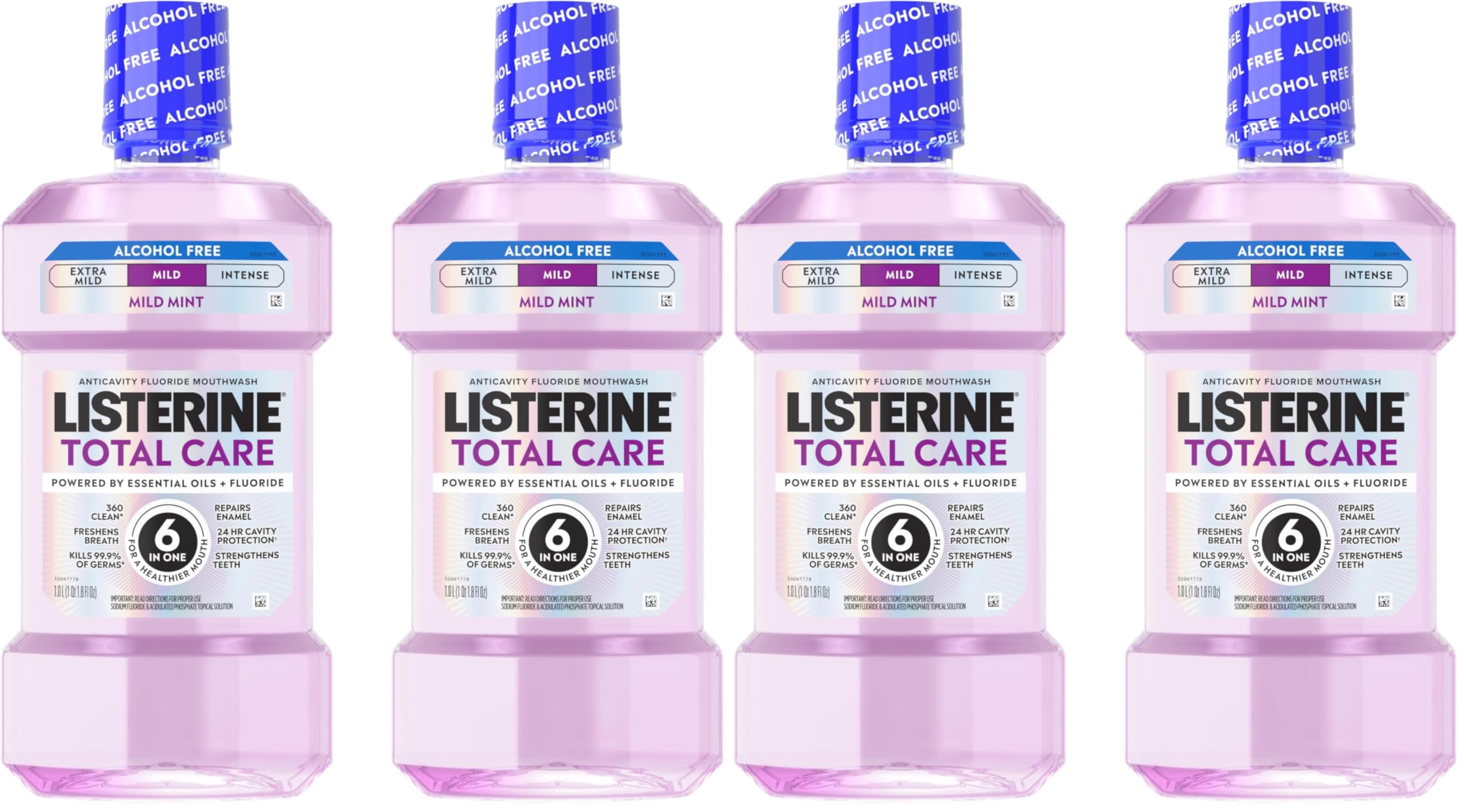Listerine Total Care Alcohol-Free Anticavity Mouthwash, 6 Benefit Fluoride Mouthwash for Bad Breath and Enamel Strength, Fresh Mint Flavor, Twin Convenience Pack, 2 x 1 L (Pack of 2)