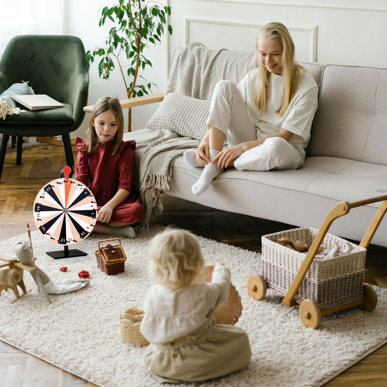 Gosknor 30cm Ruota dei Premi Che Gira, 24 Slot Gioco della Ruota della Fortuna con Supporto Prize Wheel con Pennarelli e Cancellabili a Secco per Fiere Carnevali Vacanze Gioco di Spin attività