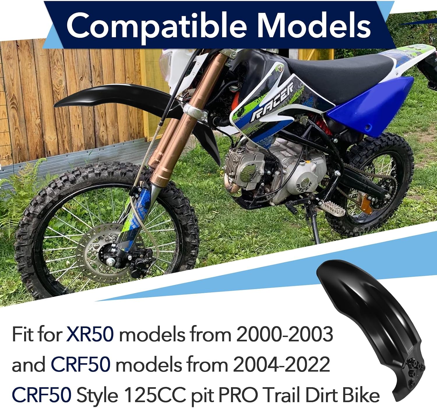 2Pcs Motorcycle Front Wheel Mudguard Compatible with CRF50 Style 125CC Pit PRO Trail Dirt Bike & Tutti Soleil 01, Impact Resistant PP Plastic Dirt Bike Front Fender