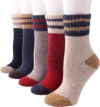 YZKKE 5Pack نسائي خمر شتاء ناعم دافئ سميك برداء صوف تريكو جوارب ، متعدد الألوان ، حجم مجاني
