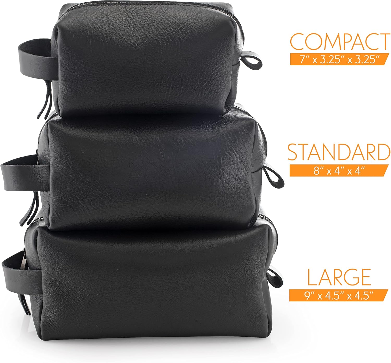 Toiletry Bag for Men, Genuine Leather Toiletry Bag w/ Initials & Names, Groomsmen Gifts for Wedding - Gifts for Dad - Custom Embossed Dopp Kit for Him - Travel Accesories for Men, Black - Large