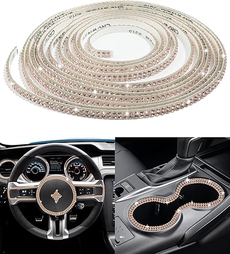 Moldura autoadhesiva de 16.4 pies, decoración de tablero de automóvil, accesorios exteriores para interiores de automóvil con diamantes de imitación