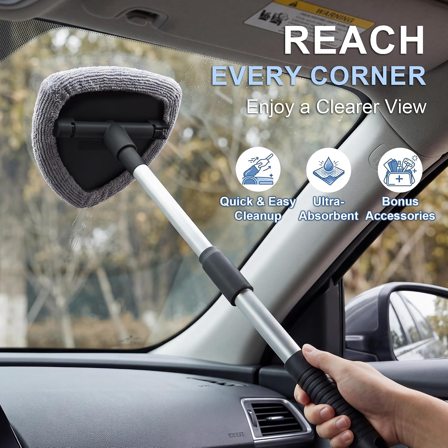 SIMPOR Windshield Cleaner Tool, 13-19" Car Interior Window Cleaning Kit