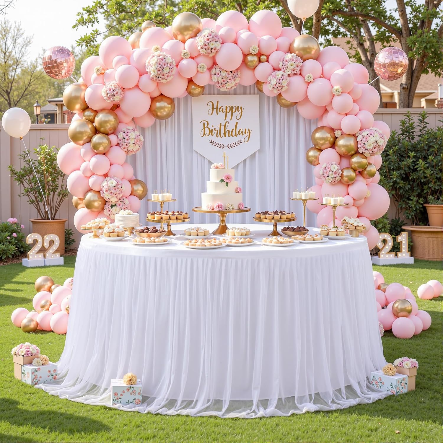 gogoparti White Table Skirts for Rectangle Tables 14ft White Tulle Tablecloth Skirt for Wedding Birthday Party Baby Showers Cake Dessert Buffet Banquet Decorations