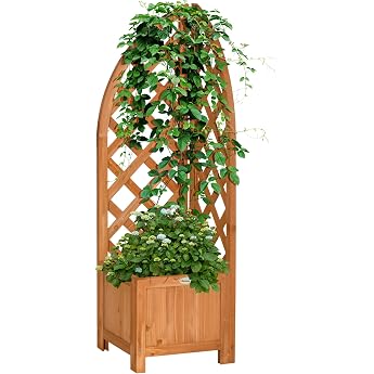 Outsunny 32 x 32 x 108 cm Garden Planter with Trellis - Brown