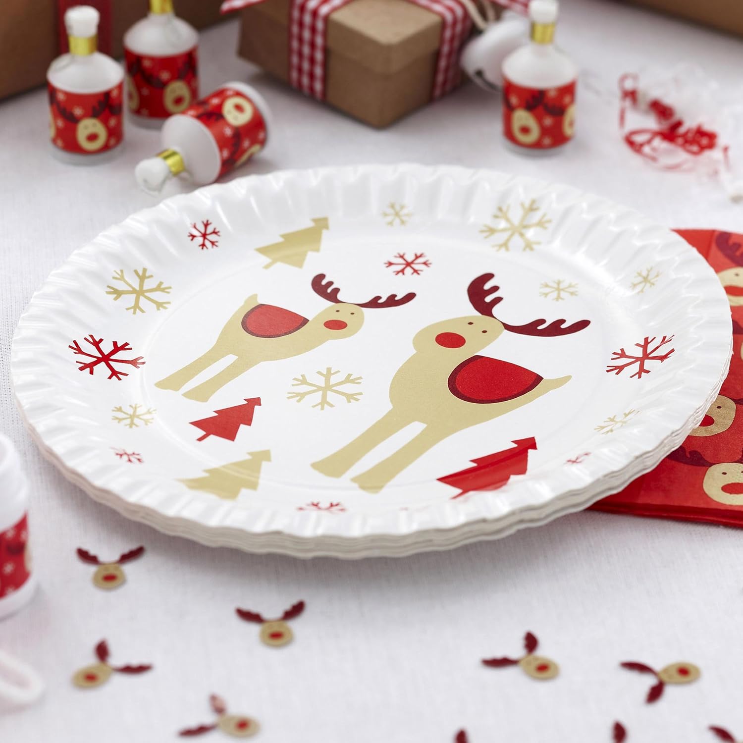 Neviti Rocking Rudolf Paper Plates, Multi-Colour, Pack of 8