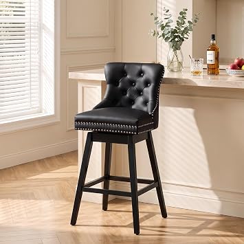 Black Swivel Bar Stools Set of 1, 26 Inch Counter Height Chairs