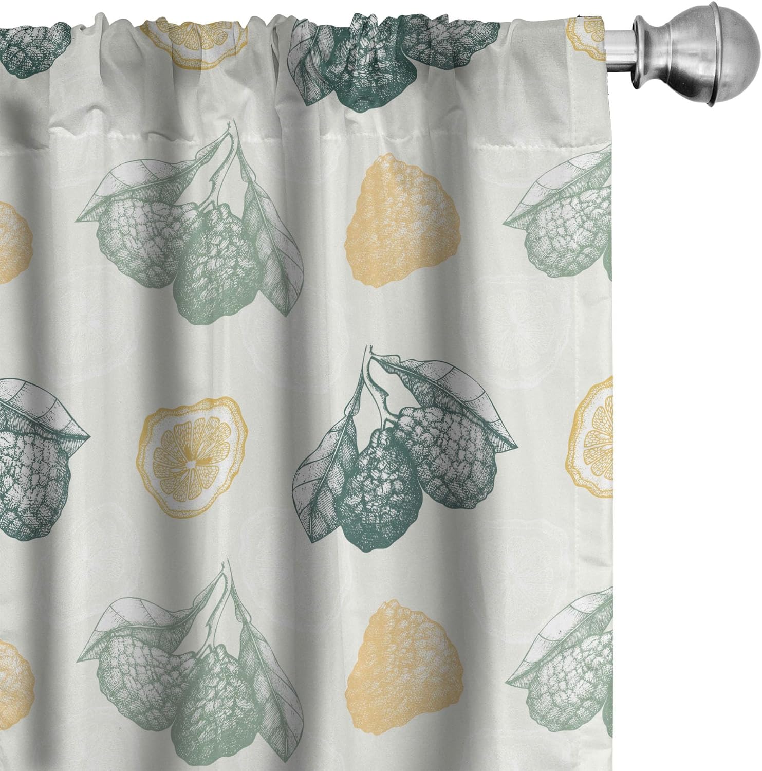 Ambesonne Nature Art Curtains, Colorful Citrus Print Bergamot Fruits and Leaves Sketch on Plain Background, Window Treatments 2 Panel Set for Living Room Bedroom, Pair of - 28" x 95", Green Yellow