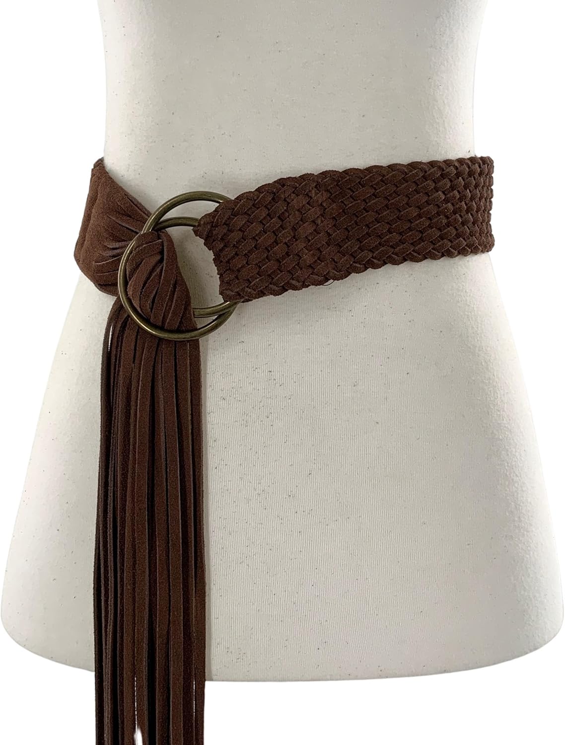 Wide Waist Suede Leather Woven Dress Belt for Women, Braided with Tassel for Tunics