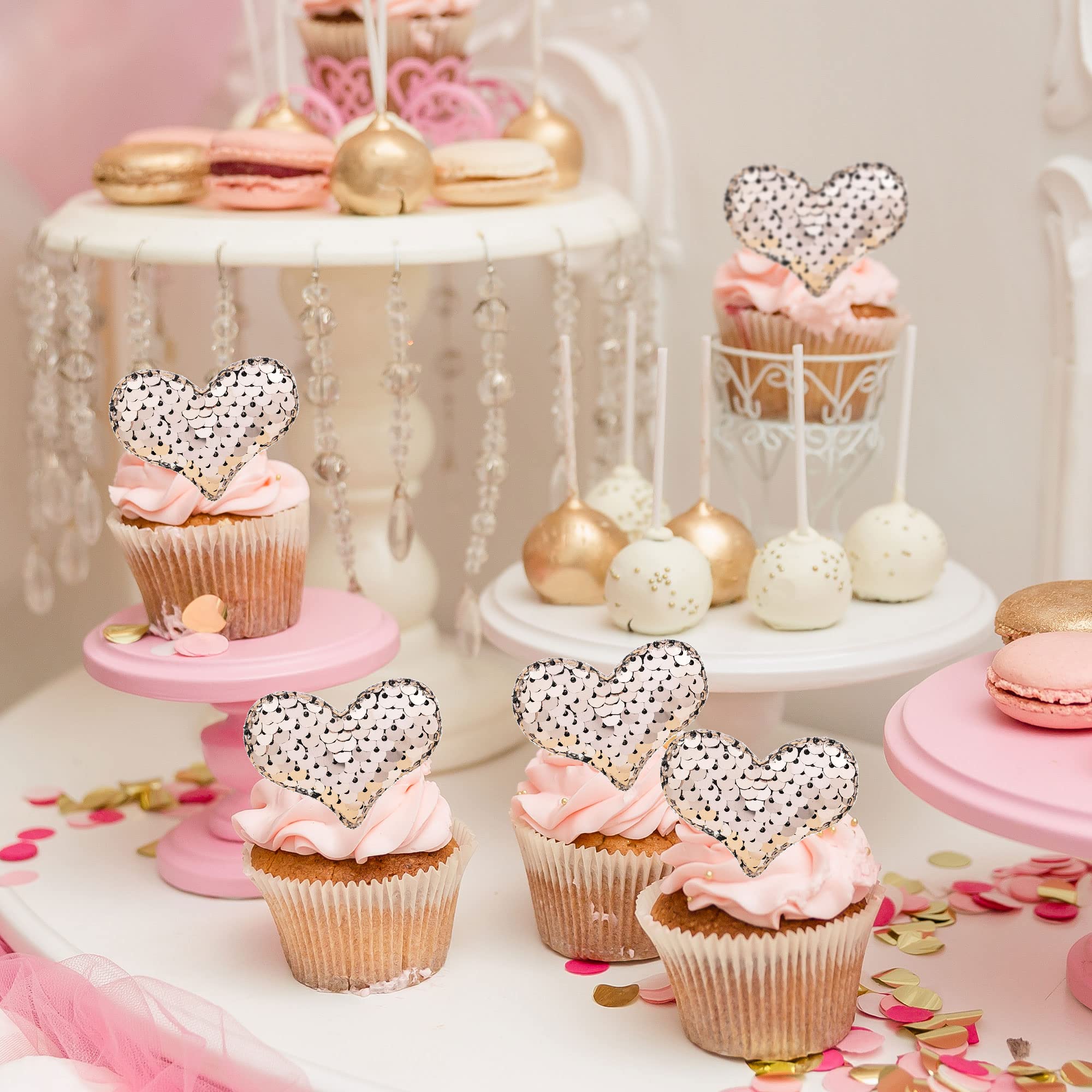 28 Décorations Cœur Pour Cupcakes – Mariage, Saint-Valentin, Anniversaire – Or, Rouge, Rose