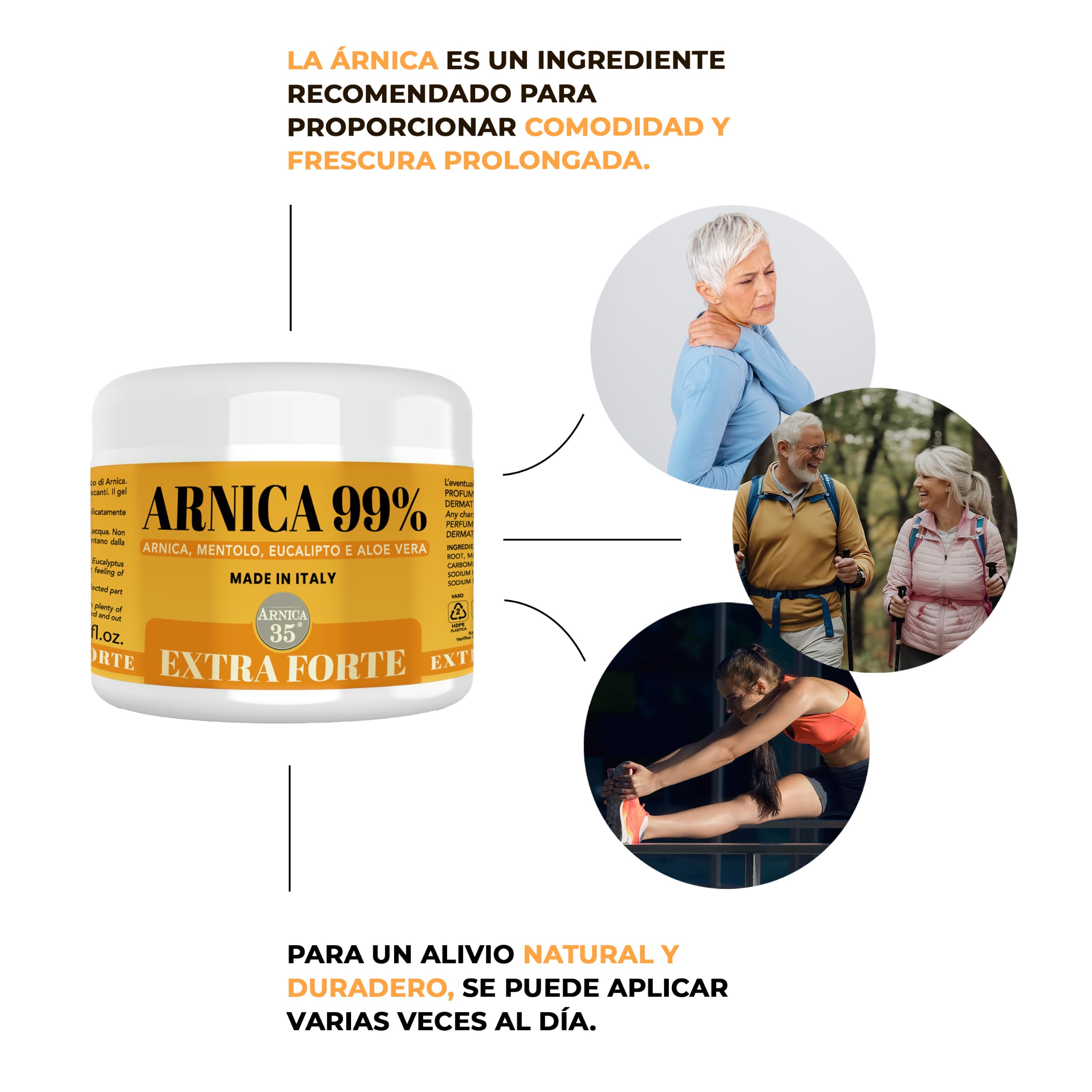 Arnica 35 – Arnica Gel Extra Fuerte 99%, Efecto Refrescante, 500 ml, Para Masajes en Músculos y Articulaciones Fatigados, También Util para la zona cervical, con Mentol, Eucalipto y Aloe Vera