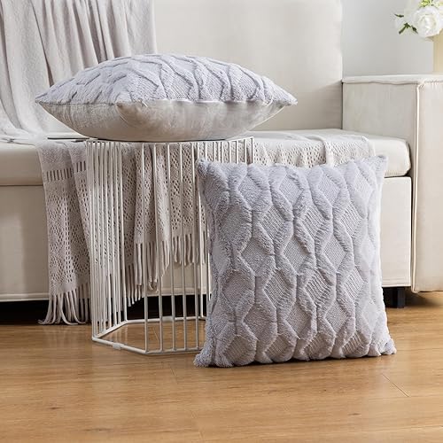 Miniatura 2 de Juego de 2 fundas de almohada de lana corta y felpa suave, fundas de almohada decorativas de terciopelo de 18 x 18 pulgadas, fundas de almohada de
