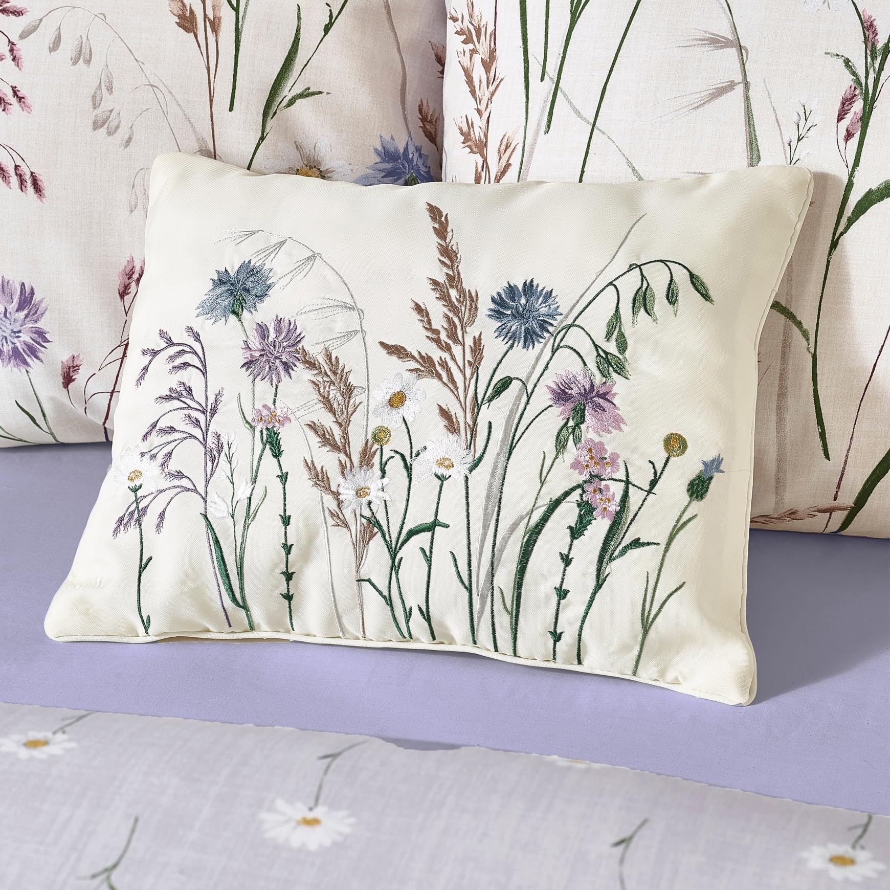 Catherine Lansfield Lilac Grasmere Floral Embroidered Cushion