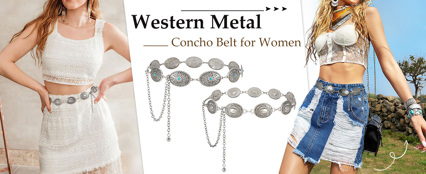 6533 Western Concho Belt For Women Metal Chain Link Boho Belts Amazon.com: LALATCH Western Chain Belts for Women Cowgirl  main image 3