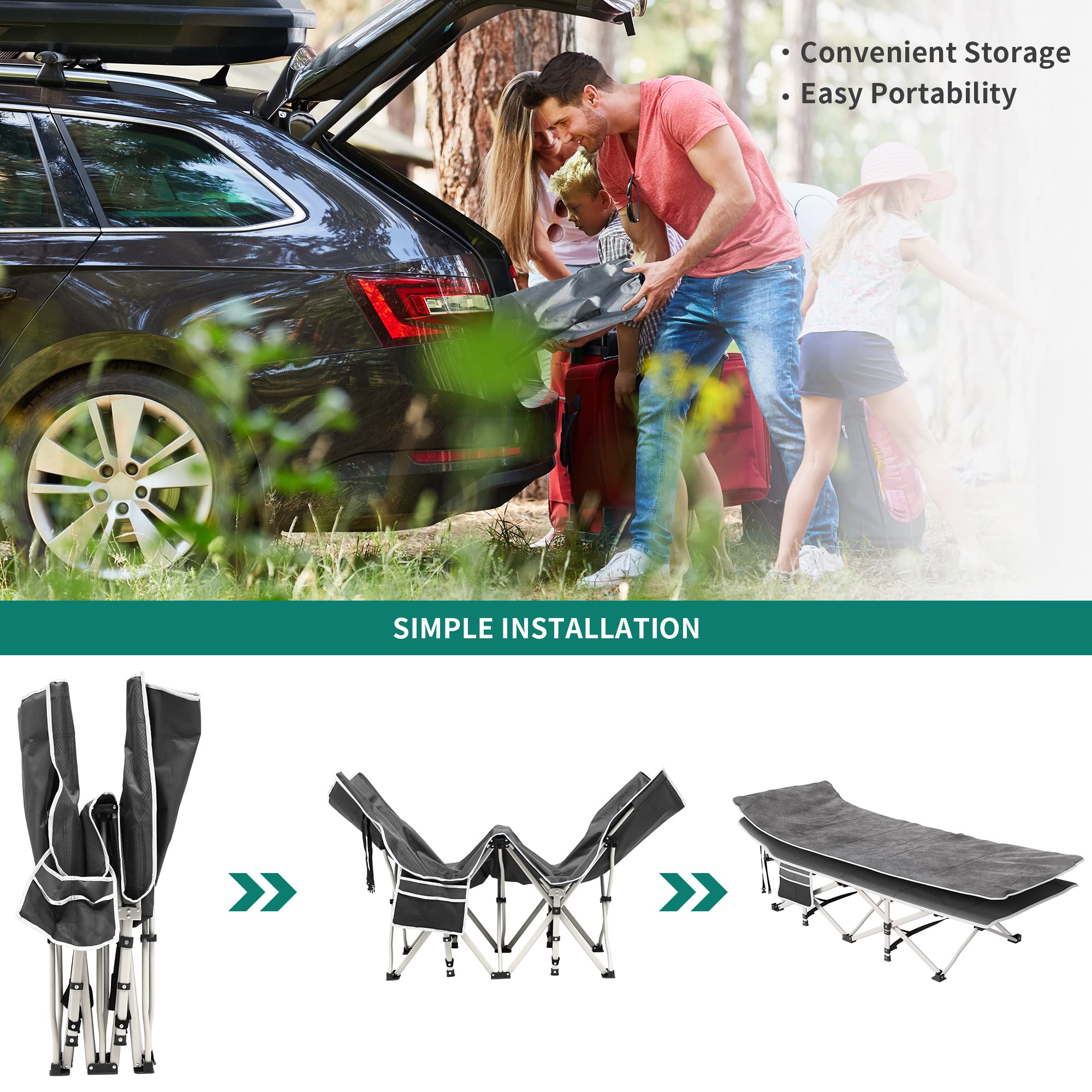 YITAHOME Letti da Campeggio Pieghevoli per Adulti, Robusta Lettino da Campeggio con Materasso, Lettino per Dormire con Tubi più Spessi per Ufficio da Viaggio all'Aperto, Grew