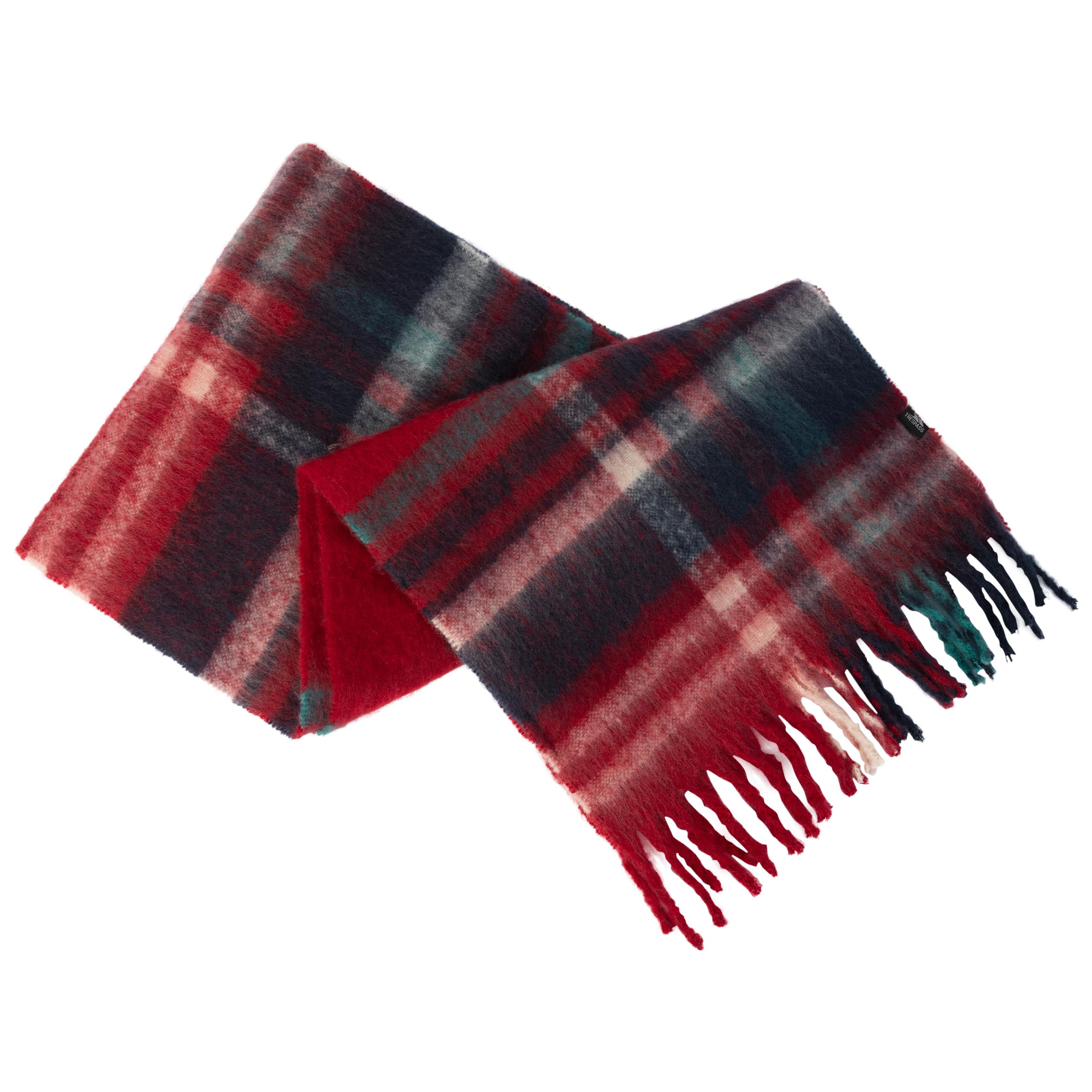 Trespass Unisex Red Adult Scarf With Check Pattern And Tassels Lewes