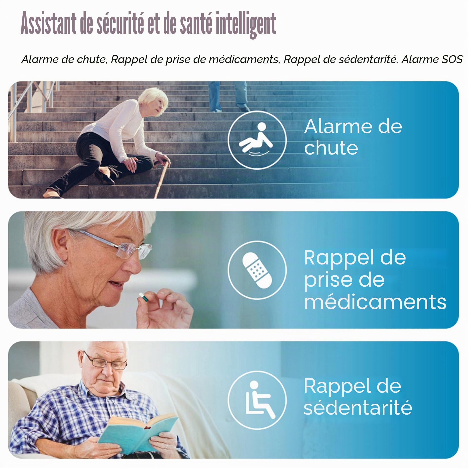 Montre Intelligente De Détection De Chute pour Personnes Âgées, Bracelet GPS pour Personnes Âgées avec SOS, Appel Vidéo HD, Appel Vocal HD Et Chargement Magnétique - Étanchéité IP67,Black