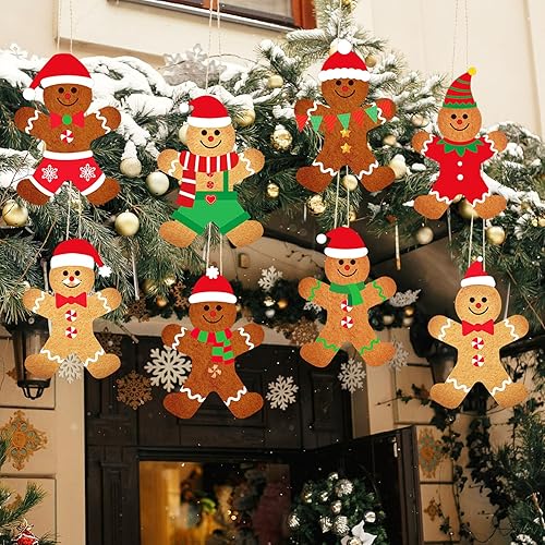 Miniatura 6 de 16 piezas iluminadas de Navidad grandes de hombre de jengibre decoraciones a granel de doble cara al aire libre colgante de Navidad carteles de