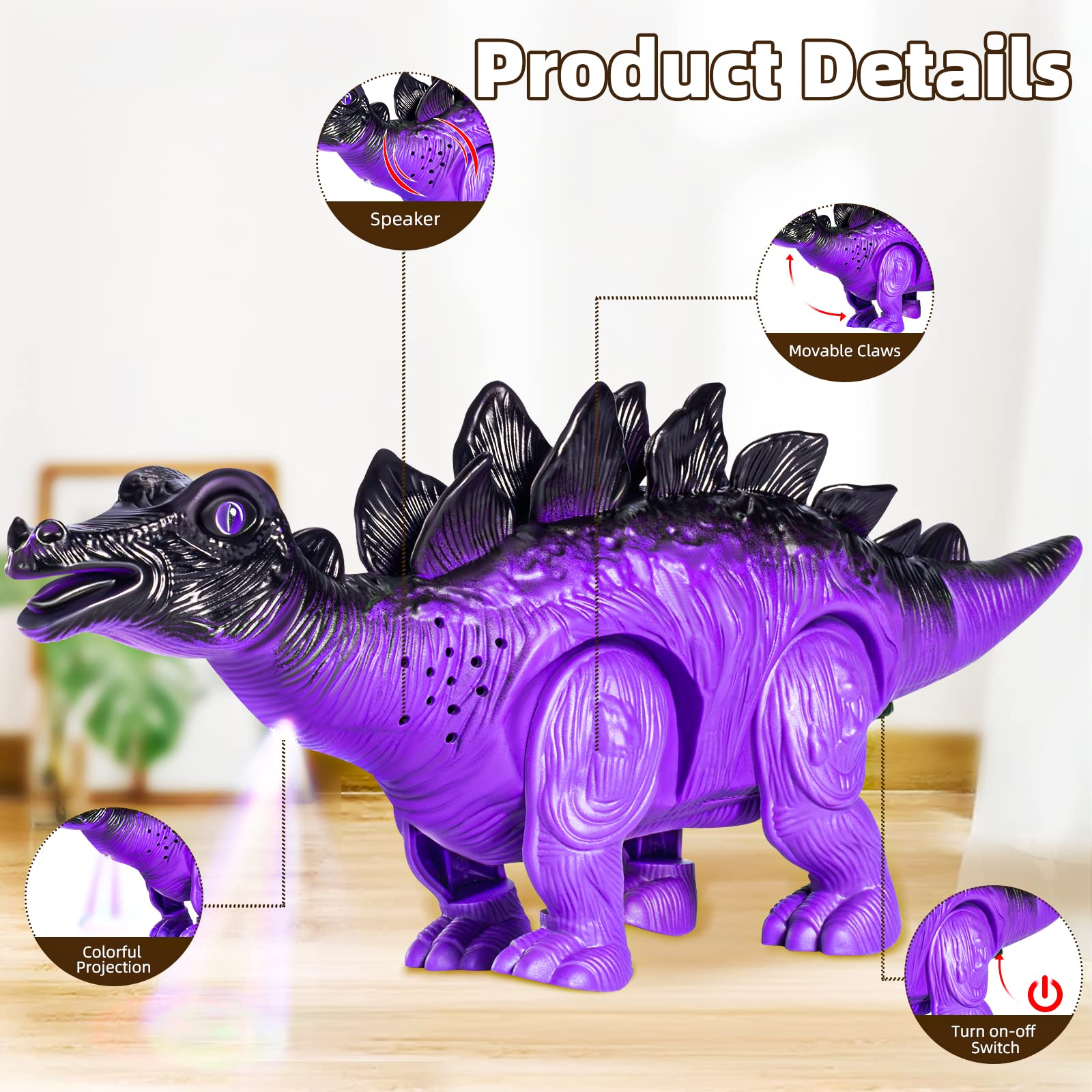 Doloowee Juguete de dinosaurio para niños de 3 – 5/5 – 7 años, juego de 3 robots eléctricos de dinosaurio con luces LED y sonidos, juguete de dinosaurio para niños y niñas