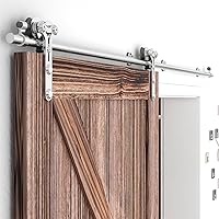 Vista 30 de TSMST Kit de herrajes para puerta corrediza de granero de 6 pies, riel de acero inoxidable de servicio pesado resistente con montaje superior