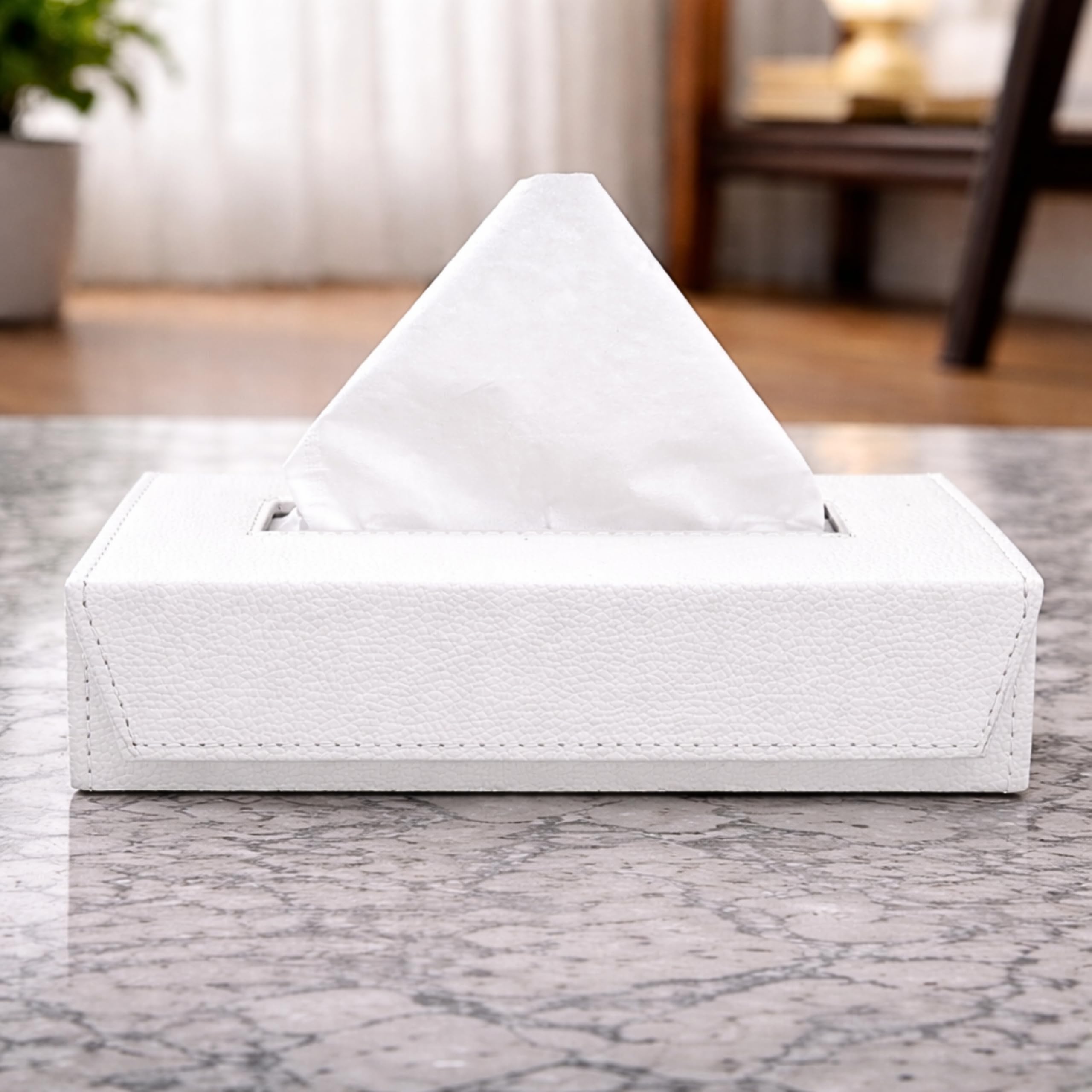 LEEZEL| Tissue Box Holder with 100 Pulls Cotton Rags Tissue | Handcrafted Fine Leather - Like Finish | for Gifting, Office Desks, Cars & Home Décor | Durable & Water Resistant. (White)-image-33