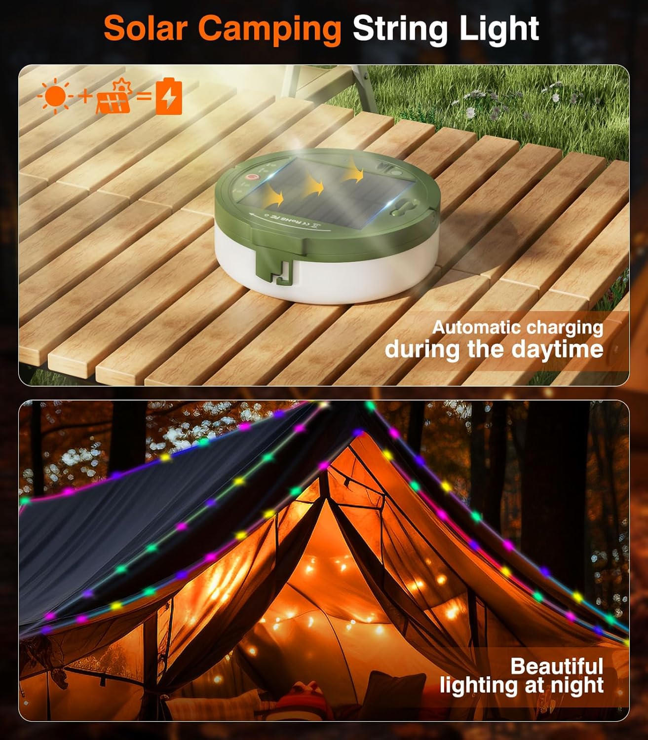 Camping lámpa részletei és világítási módok