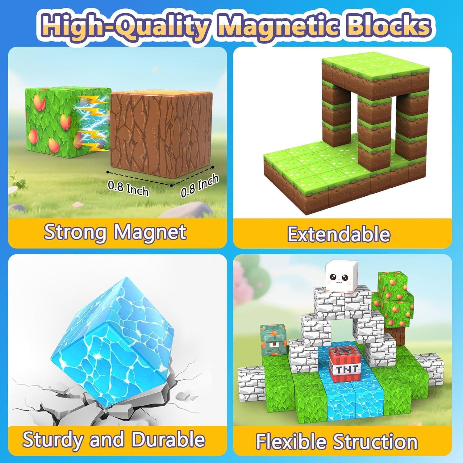 150PCS Magnetic Blocks, Magnetic Building Blocks Cubes, Magnet Tiles Stacking STEM Building Game Birthday Gifts for Boys Girls Age 3 4 5 6 7 8-12