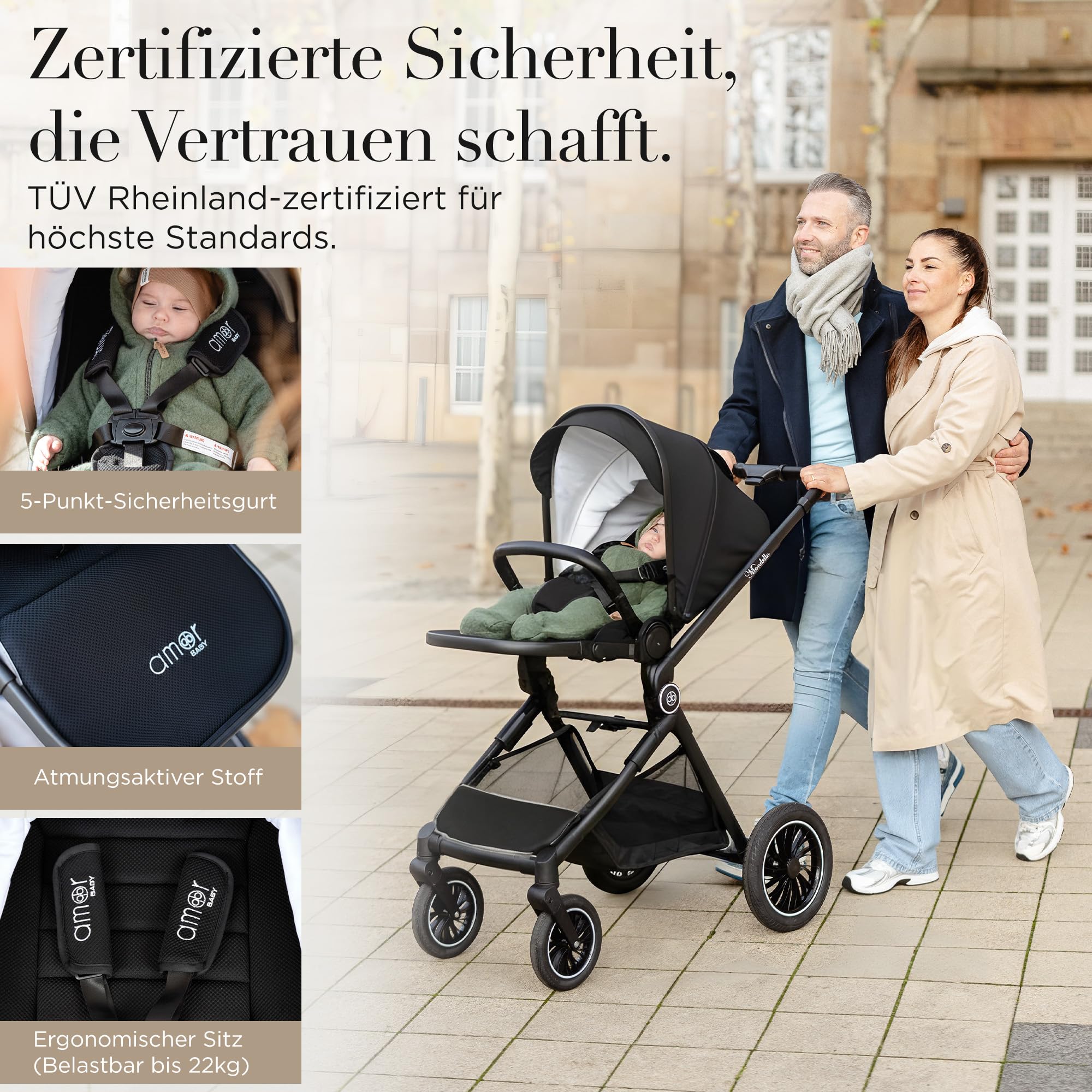 AMOR BABY Buggy Leichter Kinderwagen bis ca. 2 Jahre Schnell Faltbar Kompakt für Reise & Alltag