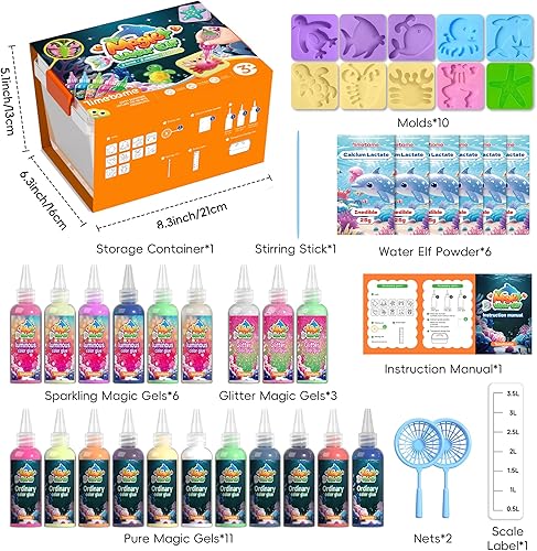 Miniatura 2 de Timetome Kit de juguetes mágicos de elfo de agua para niños, 20 colores de gel mágico (11 normales + 6 brillantes + 3 brillantinas) y 10 moldes de
