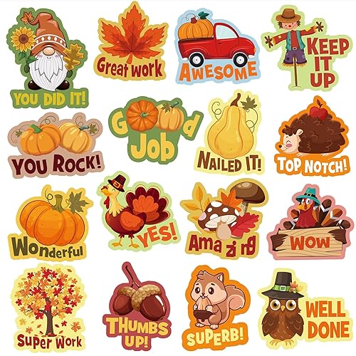 400 Pieces Fall Pumpkin Teacher Reward Stickers Inspiration Positive Labels