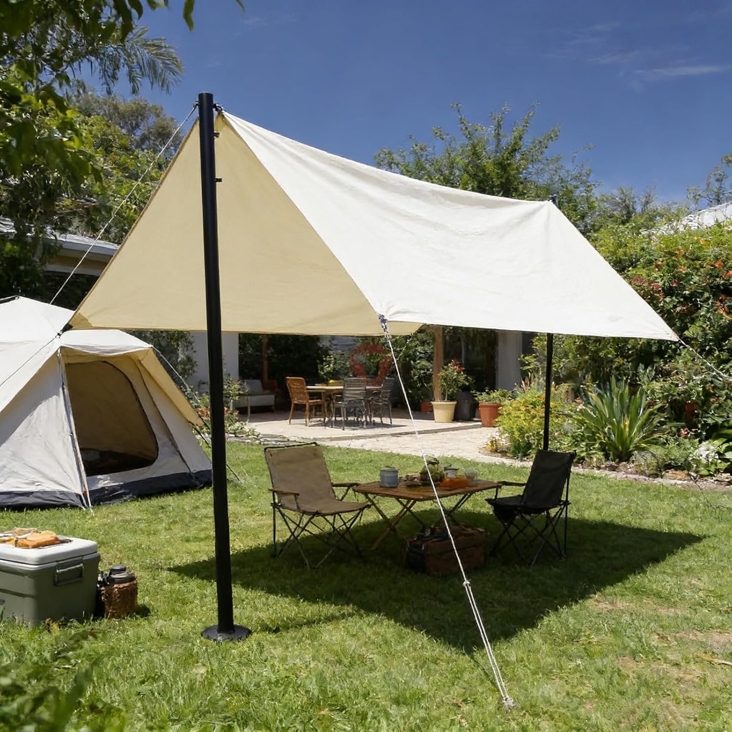 2Pack Sun Shade Sail Pole 11.4Ft Outdoor Sunshade Sail Post Support Awning Canopy Heavy Duty Metal Pole Kit for Patio Garden Deck (Lawn Ground, 2)