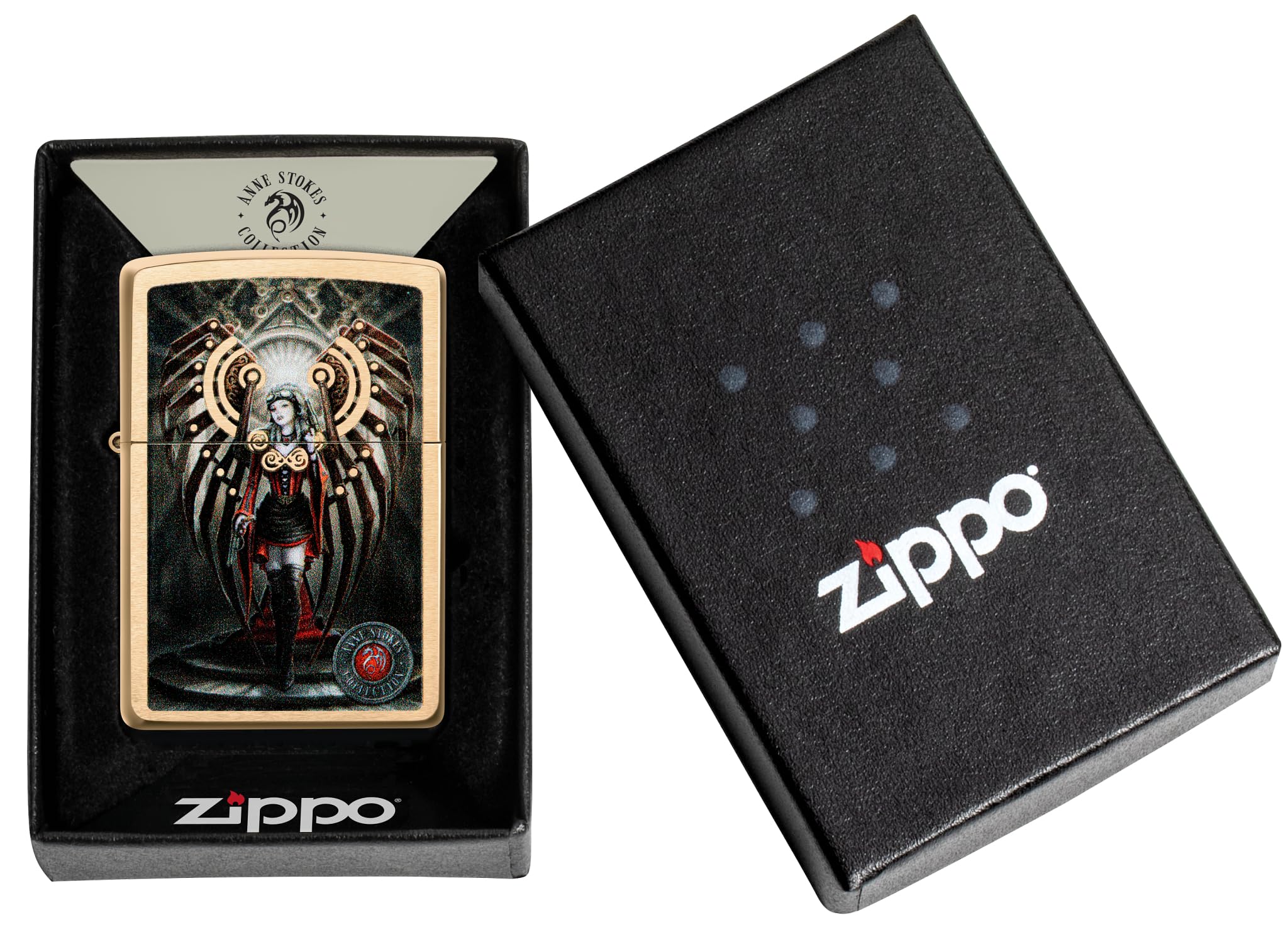 Zippo Sturmfeuerzeug Anne Stokes Collection Brushed Brass Color Image Nachfüllbar Windfest Made in USA