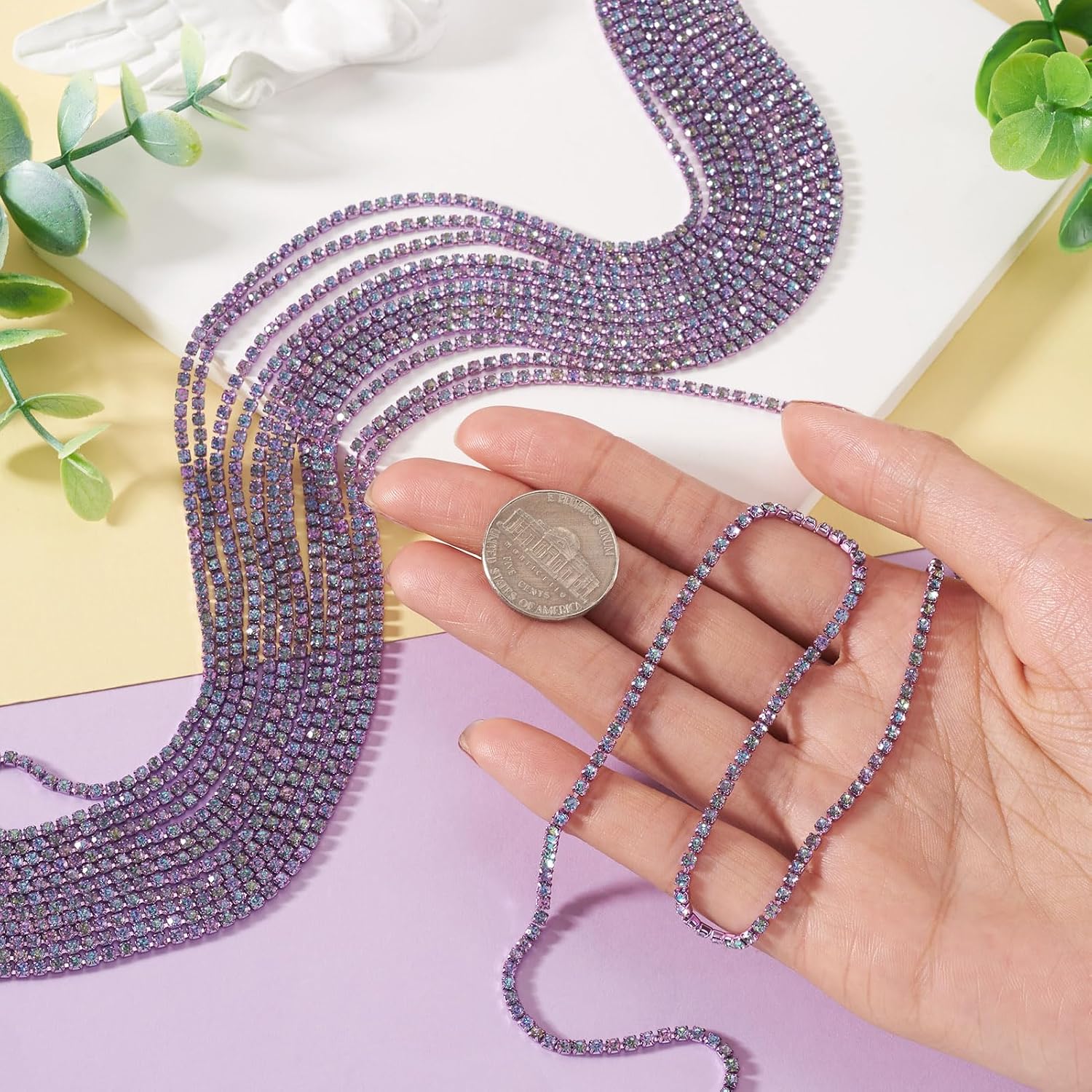 2mm Rhinestone Chains Purple Crystal Rhinestone Close Chain Trims Crystal Applique for Sewing Craft Earring Necklace Tassel Jewelry Making DIY Braid Belt Dress Costume Accessories