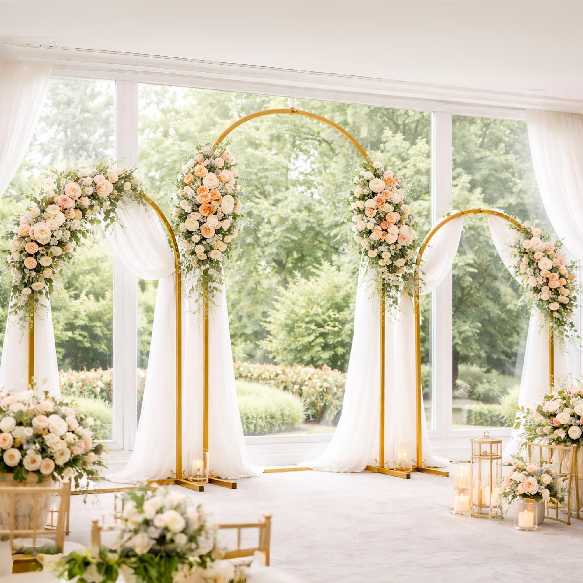Lot de 3 Supports d'arche de Fond en Métal Doré, Arche de Ballon pour Mariage Fleurs et Photobooth pour Cérémonie, Anniversaires, Décorations Festives, Baby Shower, 1.8m/1.5m/1.2m