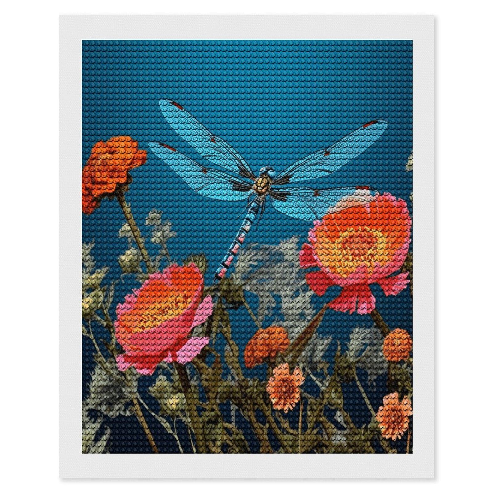 JTREHY Dragonfly and Flower Diamond Art Kits Personalized DIY Round Diamond Painting Kits for Beginner Full Drill Diamonds Dots Paintings for Adults Gem Art Crafts Home Decor