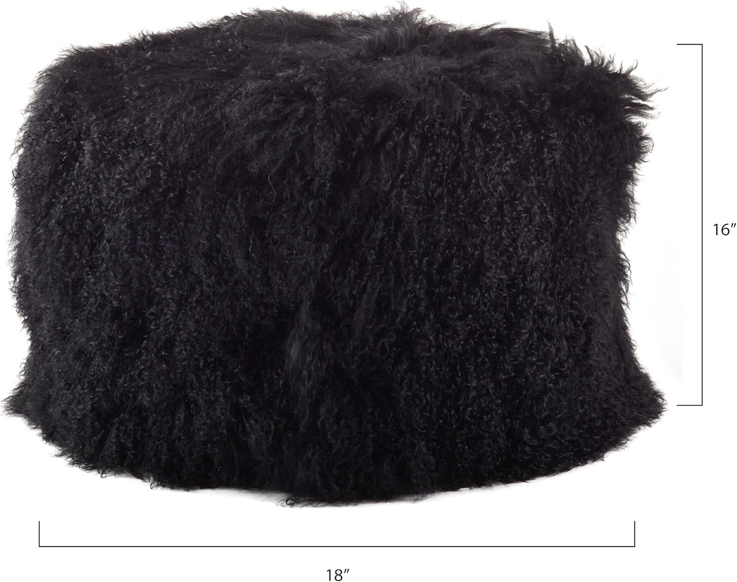 SARO LIFESTYLE Mongolian Lamb Wool Pouf Ottoman – Black, 18” x 18” x 16” with Firm Insert, Luxury Textured Accent Footrest or Extra Seating