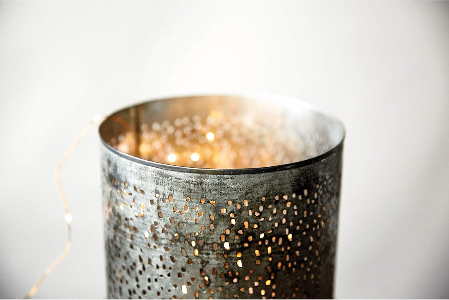 Creative Co-Op Punched Metal Hurricane with Mango Wood Base Candle Holder, Small, Silver : Home & Kitchen