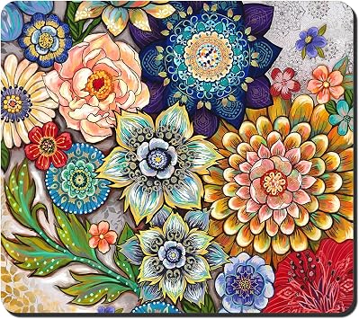 Rnivvi Dish Drying Mat for Kitchen Counter, 16 x 18" Cute Flower Theme Absorbent Heat Resistant Drying Pad with Non-slip Rubber, Coffee Bar Mats for Coffee Machine Dish Rack, Mandala Floral