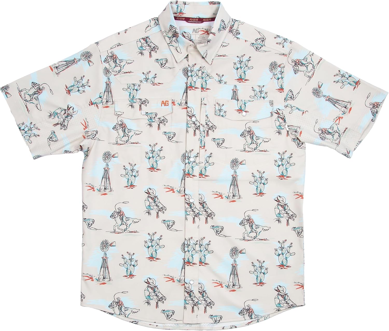 AG-GEAR Men's Short Sleeve Stockyard Pearl Snap Shirt, Breathable Button-Down Western Shirt for Men