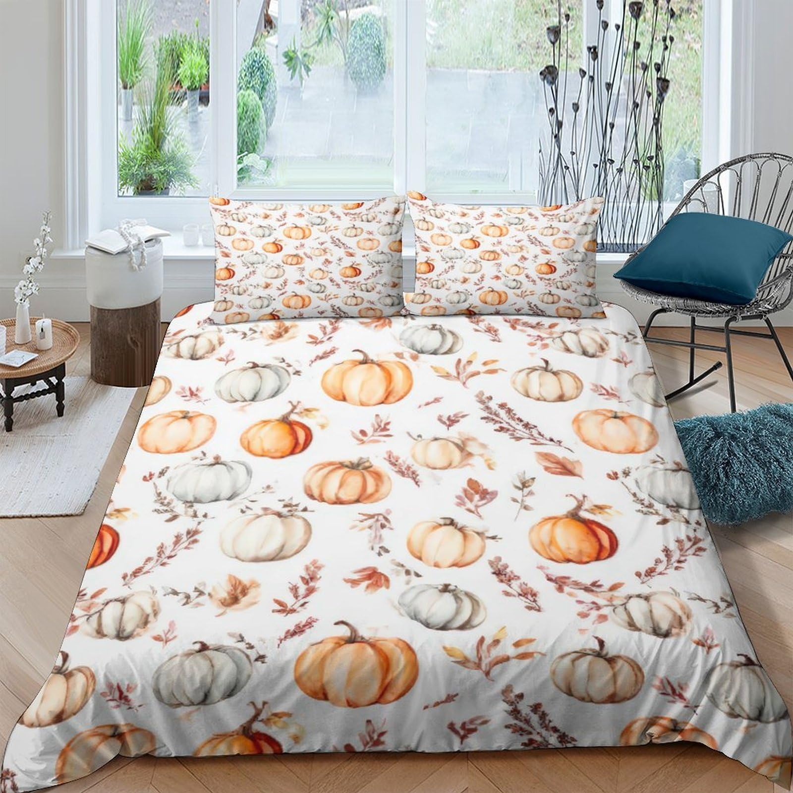 Ctjqhvkz Style-10 3D Printed Pumpkin Autumn Fitted Sheet Microfiber Soft Halloween Harvest Bed Cover For Bedroom Guest Room Decor Single（135X200cm）