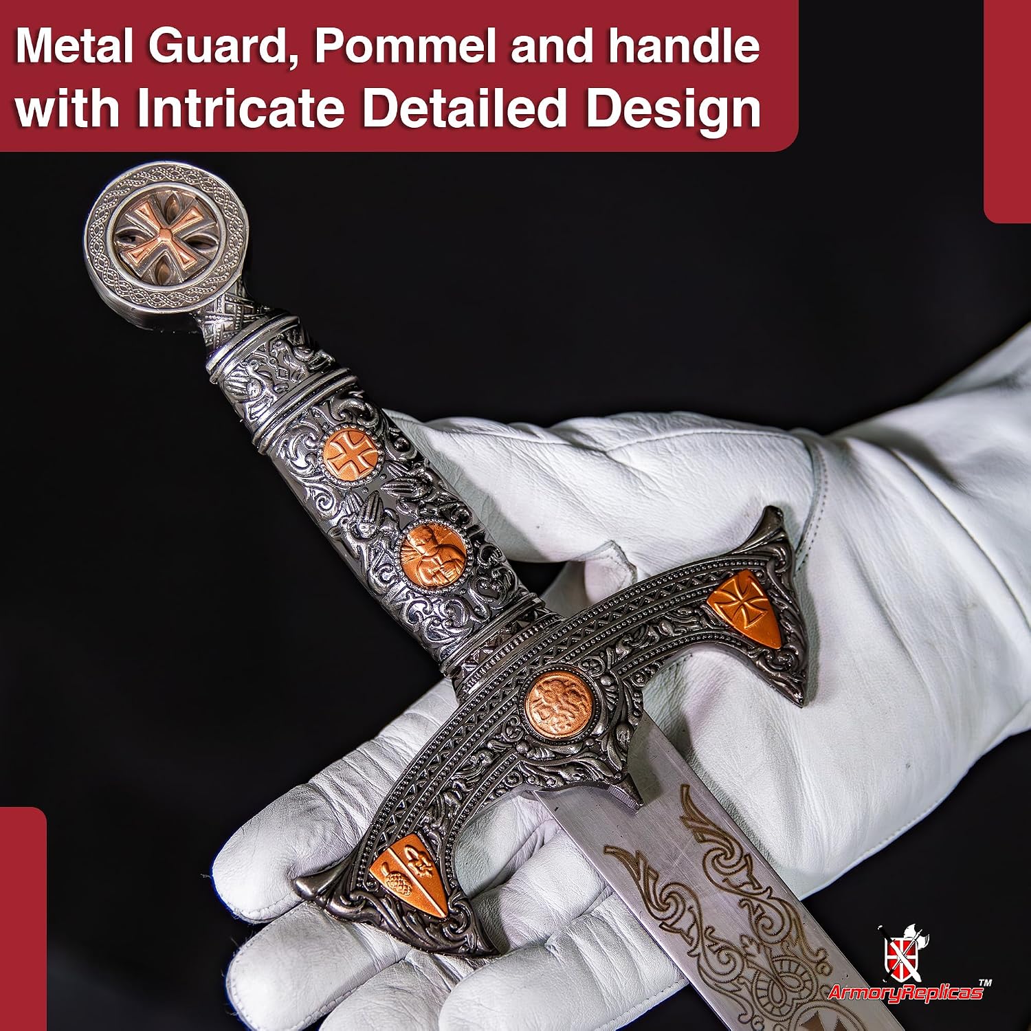 Armory Replicas™ Templar Knights Replica Sword – 440 Stainless Steel Blade with Etched Celtic & Crusader Accents