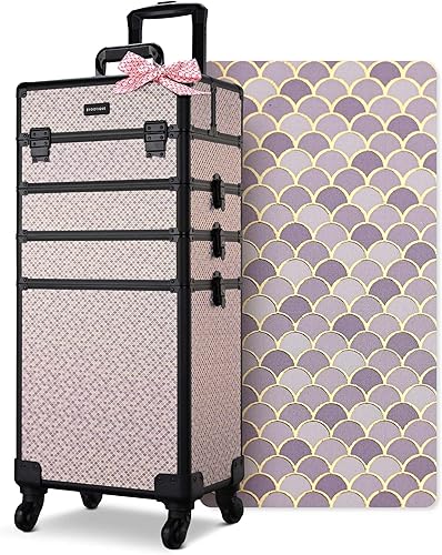 BYOOTIQUE Estuche de tren de maquillaje rodante 4 en 1 profesional de viaje Art Deco Grafito