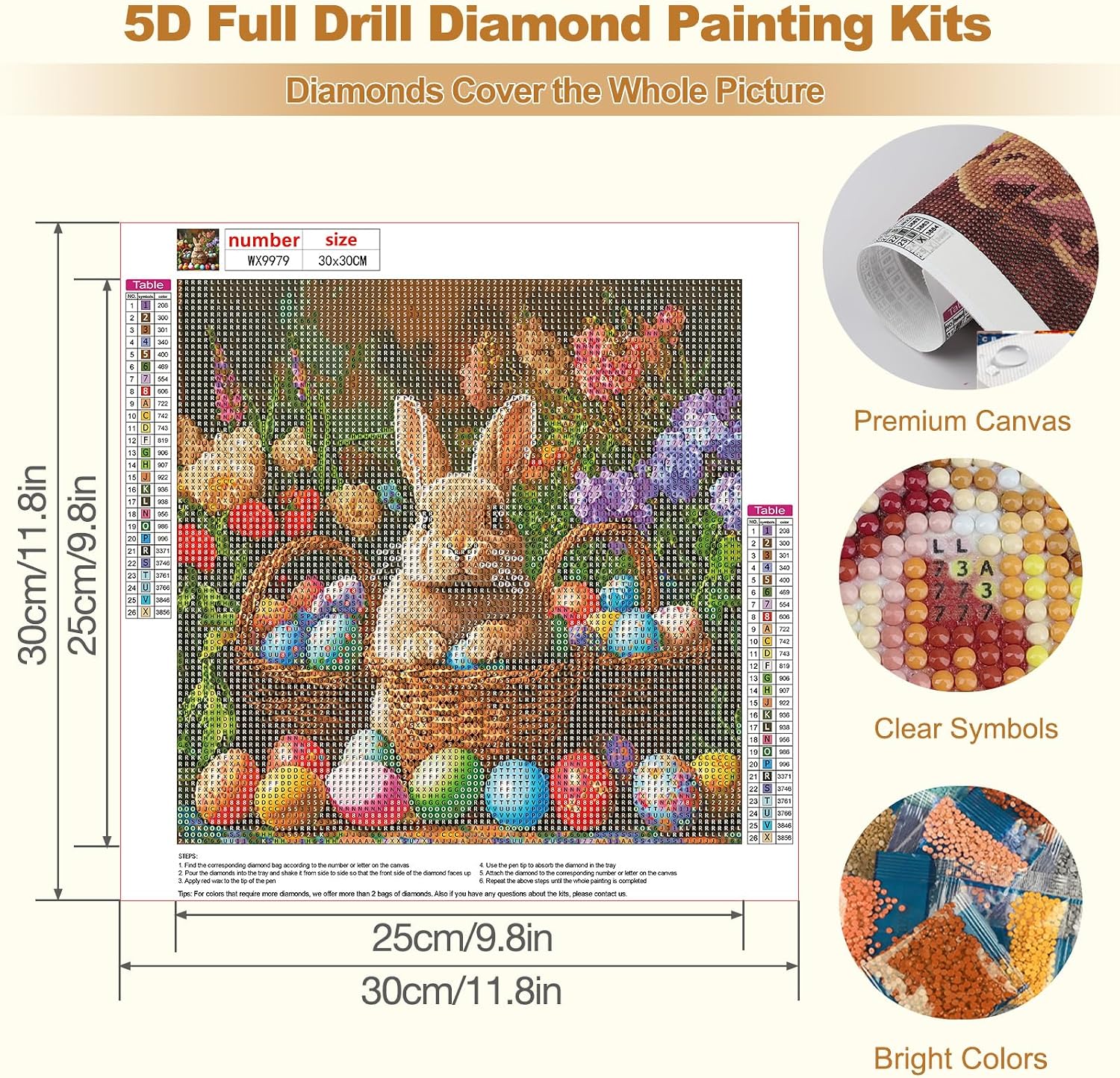 MEIYUDA 5D Easter Diamond Painting Kits for Adults, DIY Rabbits and Colored Eggs DIY Full Drill Diamond Art for Adults Beginners Crafts Kits, Cute Bunny Diamond Art Kit for Home Wall Decor 12×12in image 5