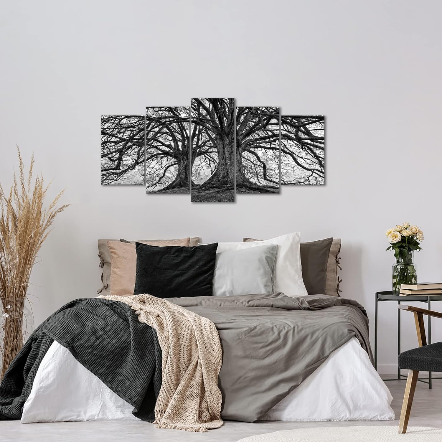 Visual Art Decor 5 Pieces Black and White Winter Oak Tree Canvas Wall Art Giclee Prints Nature Scenery Picture Ready to Hang for Modern Home Living Room Bedroom Wall Decoration