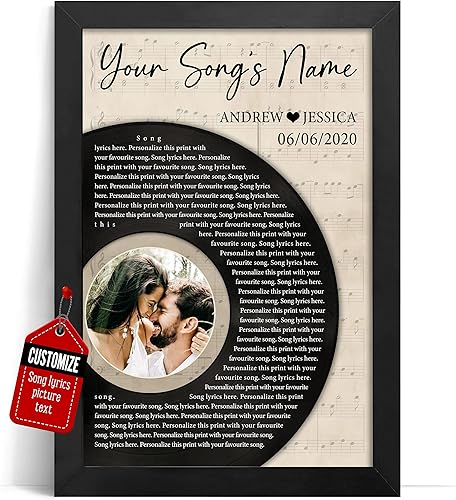 VICILO Póster de letras de canción personalizadas, lienzo, arte de pared, regalos para marido, esposa, disco de vinilo con imagen, decoración