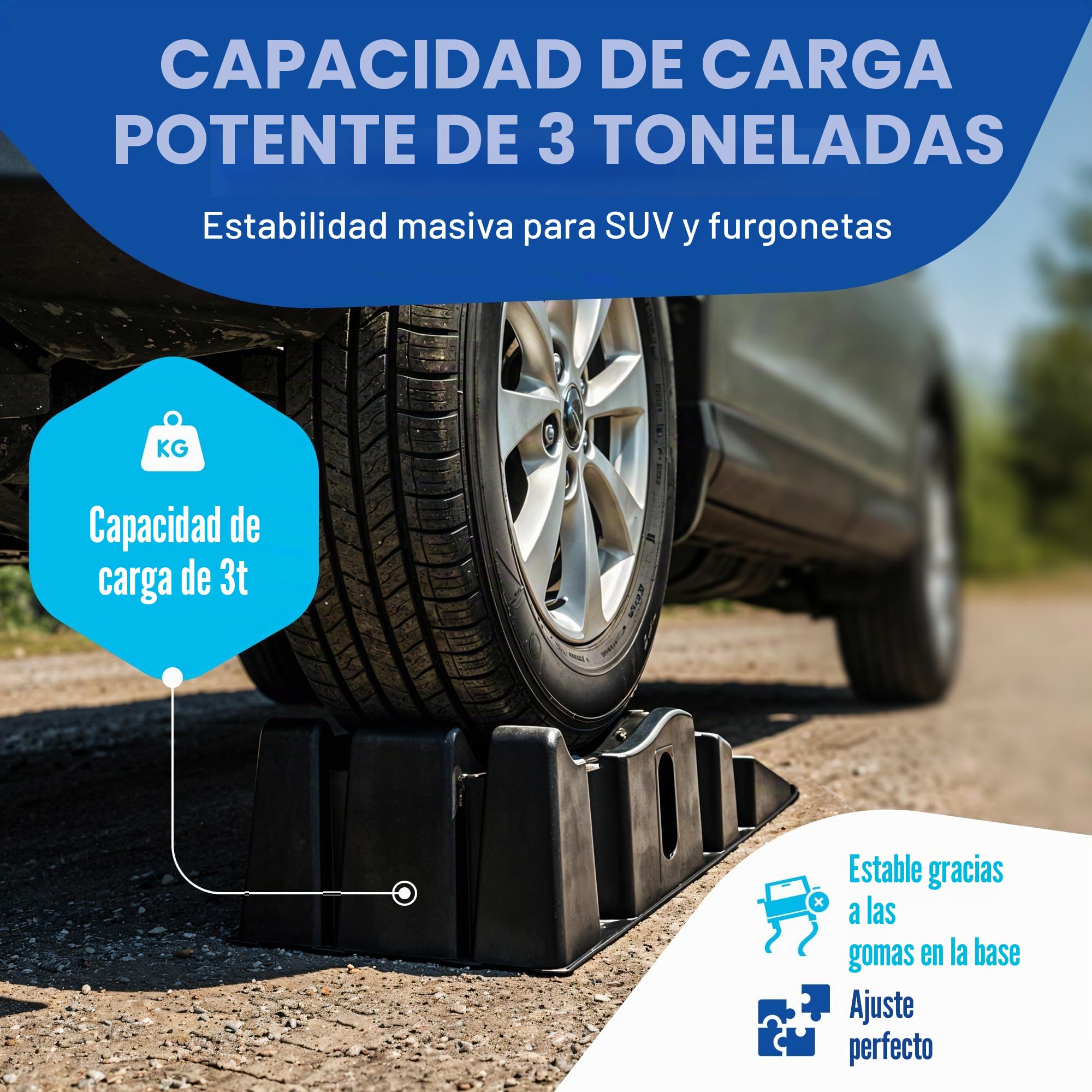 NTG Rampa de acceso para coches (juego de 2) hasta 3000 kg, cuñas de plástico antideslizantes + apilables, aptas para cualquier coche